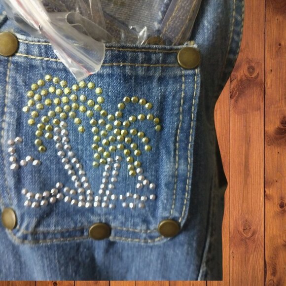 QUACKER FACTORY WOMEN'S MEDIUM BLUE SLEEVELESS JEAN DRESS EMBELLISHED POCKET - Picture 4 of 7